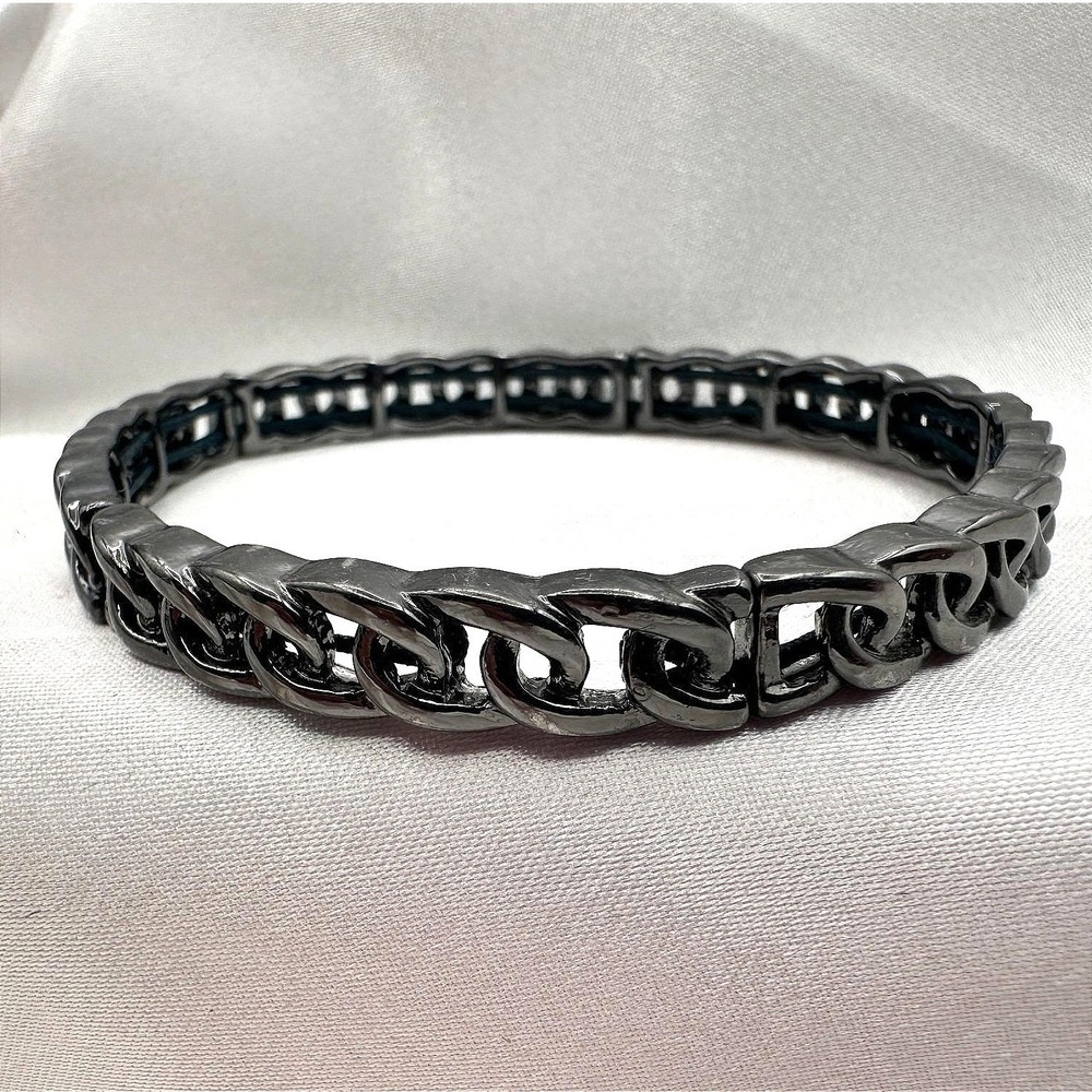 Vintage Gunmetal Curb Link Stretch Bracelet Classic Clubwear Minimalist Jewelry